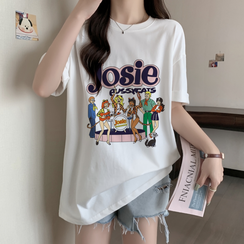 實拍 100%棉精梳純棉 印花夏裝短袖T恤女寬鬆韓版