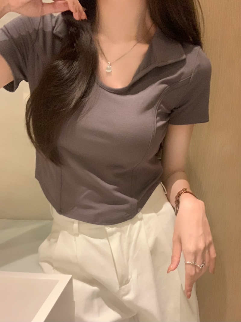 實拍  40支純棉 2024夏裝短袖t恤女美式微胖魚骨內搭上衣