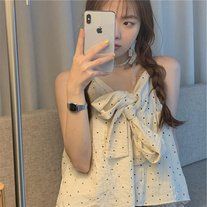 蝴蝶結波點外搭小吊帶背心女夏季寬鬆外穿法式設計感小眾
