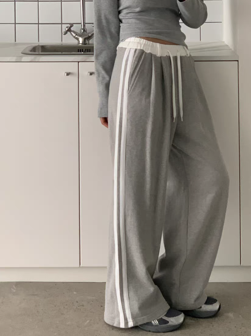 Dongdaemun, South Korea, high-waisted side striped splicing straight casual pants