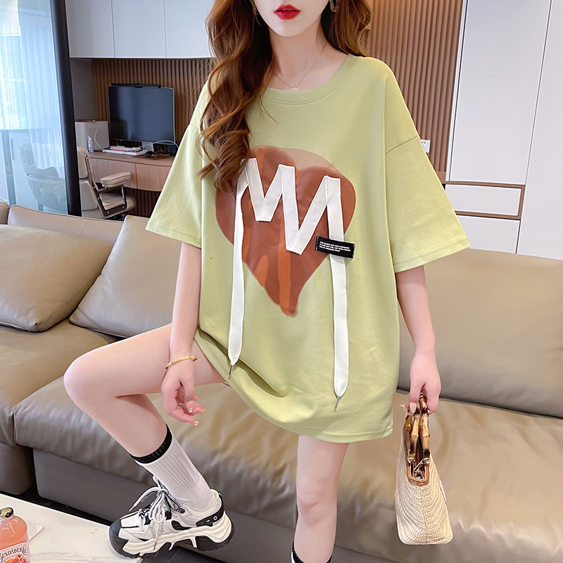 | 實拍100%純棉 | 後包領 | 夏季韓版中長款重工短袖T恤女