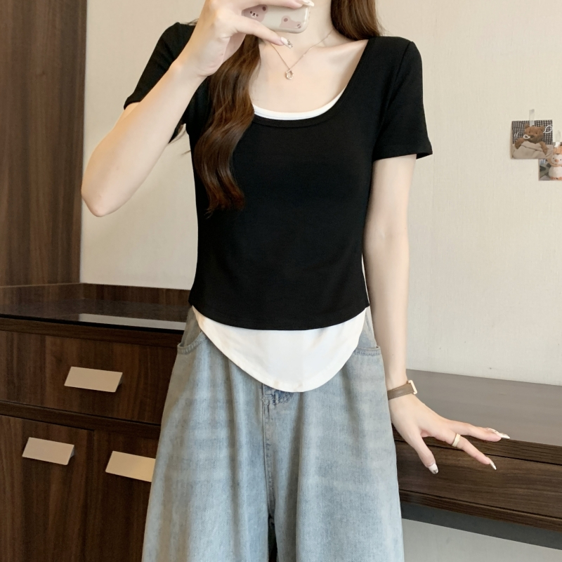 258#實拍  40支純棉 2024夏裝 設計感小眾短袖T恤女ins潮