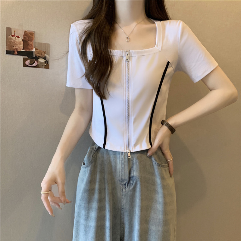 純欲上衣女夏款大碼胖mm遮肚顯瘦微胖歐美辣妹設計感小眾炸街T恤