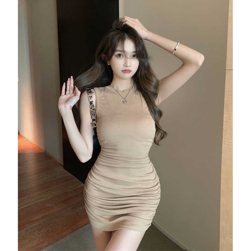 純欲性感無袖背心連衣裙女小眾設計緊身顯瘦辣妹包臀裙小個子夏季