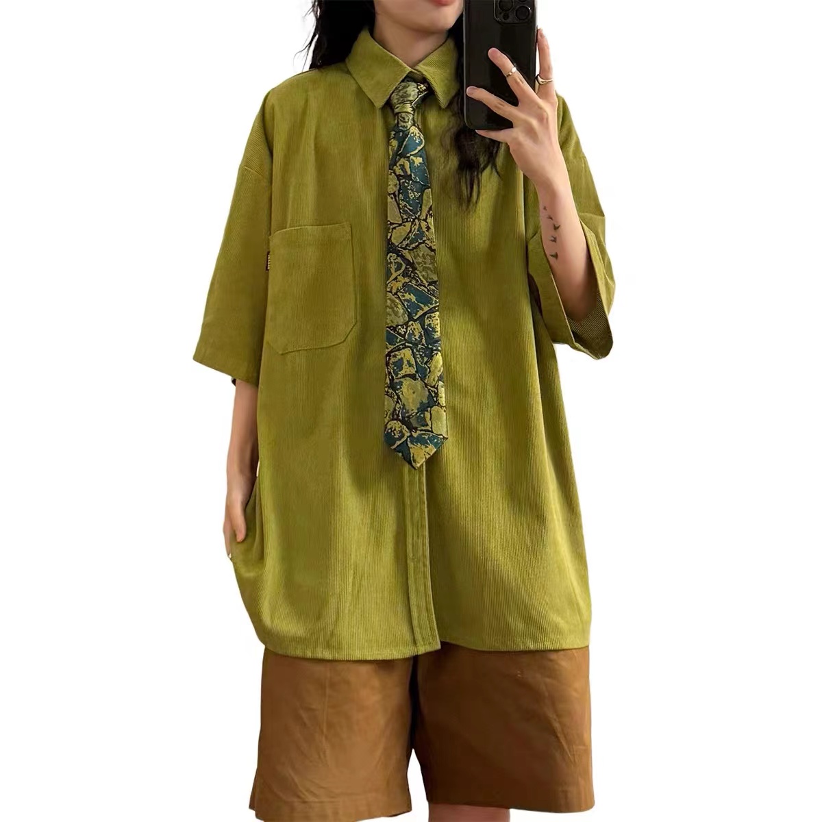 美式復古短袖條紋襯衫外套女裝春秋款寬鬆bf慵懶風oversize襯衣