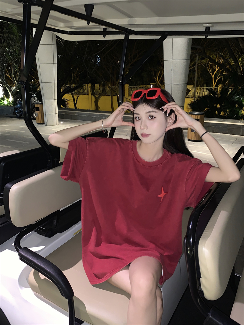實拍 新款美式復古水洗印花寬鬆休閒T恤上衣