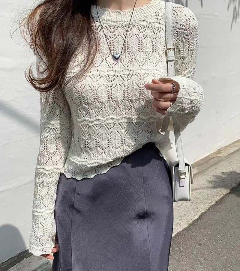 South Korea Dongdaemun 2024 new style beautiful lace hollow sweater sweater