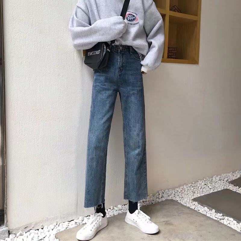 復古風九分直筒褲港味寬鬆高腰顯瘦煙管牛仔褲女褲子