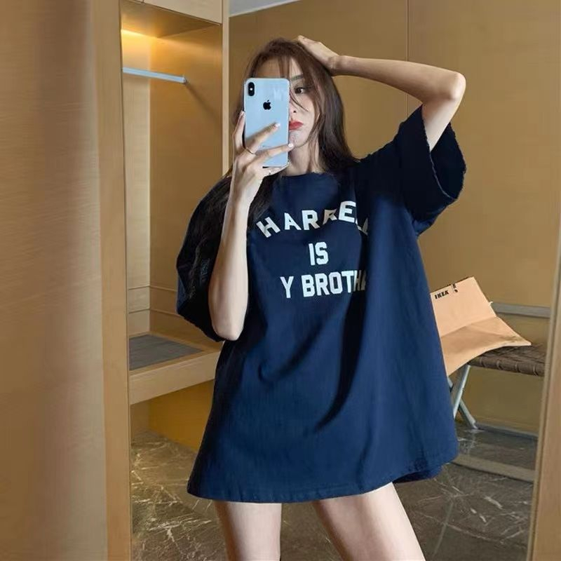短袖女夏季款寬鬆中長款上衣潮