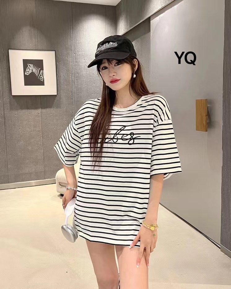 經典百搭條紋短袖T恤女2024春夏新款韓版寬鬆百搭上衣