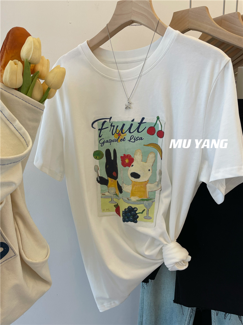Official photo Heavy/combed cotton Back collar Seamed S-XXXL Summer short-sleeved T-shirt for women