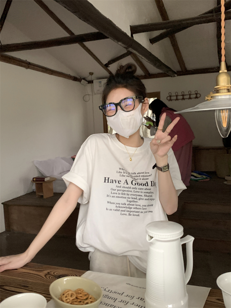 200克 /精梳純棉新款T恤女寬鬆大碼設計潮牌版印花上衣