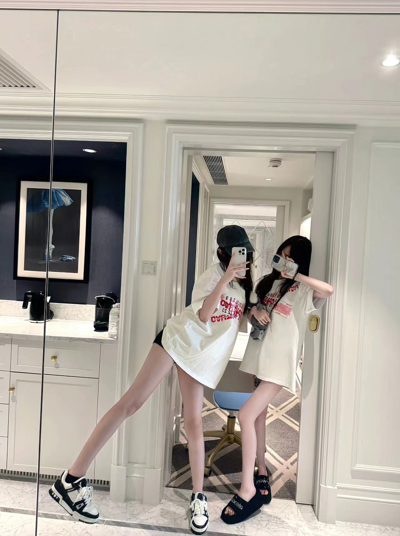 高質量純棉220克精梳緊密手感好直播品質前印花短袖t恤女