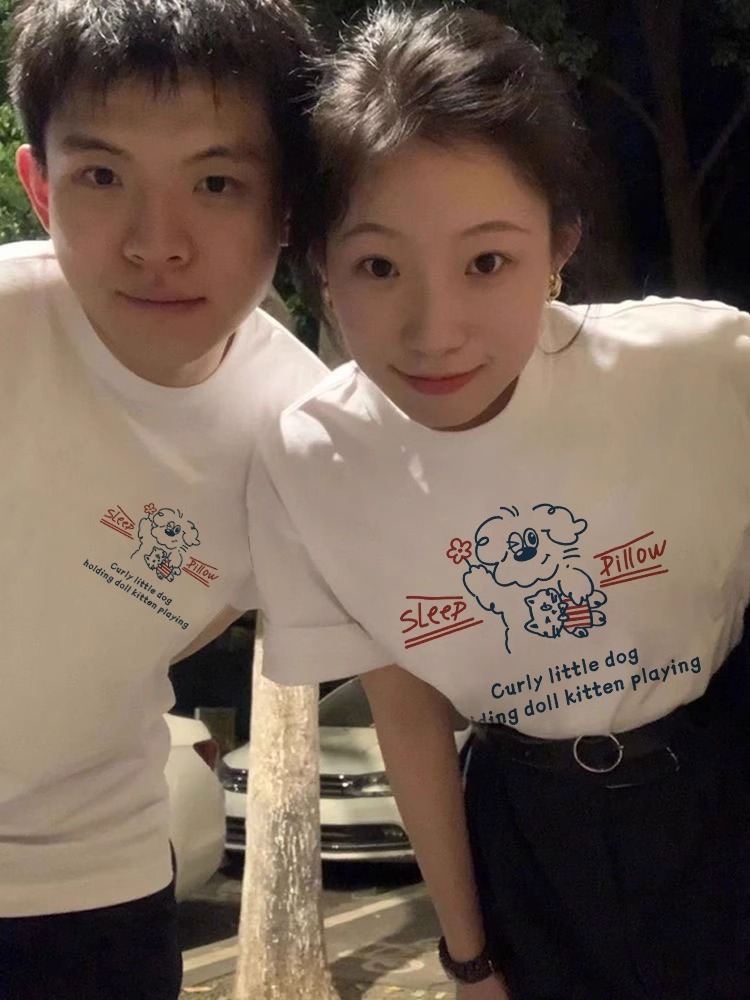 高級感特別的很仙的情侶裝夏裝2024新款t恤春秋季網紅純棉短袖女