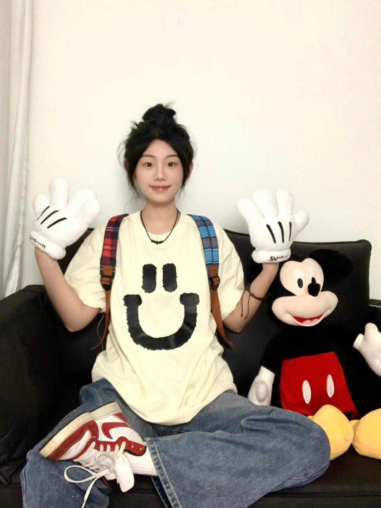 純棉 天貓質量 韓版小眾笑臉印花寬鬆百搭T恤