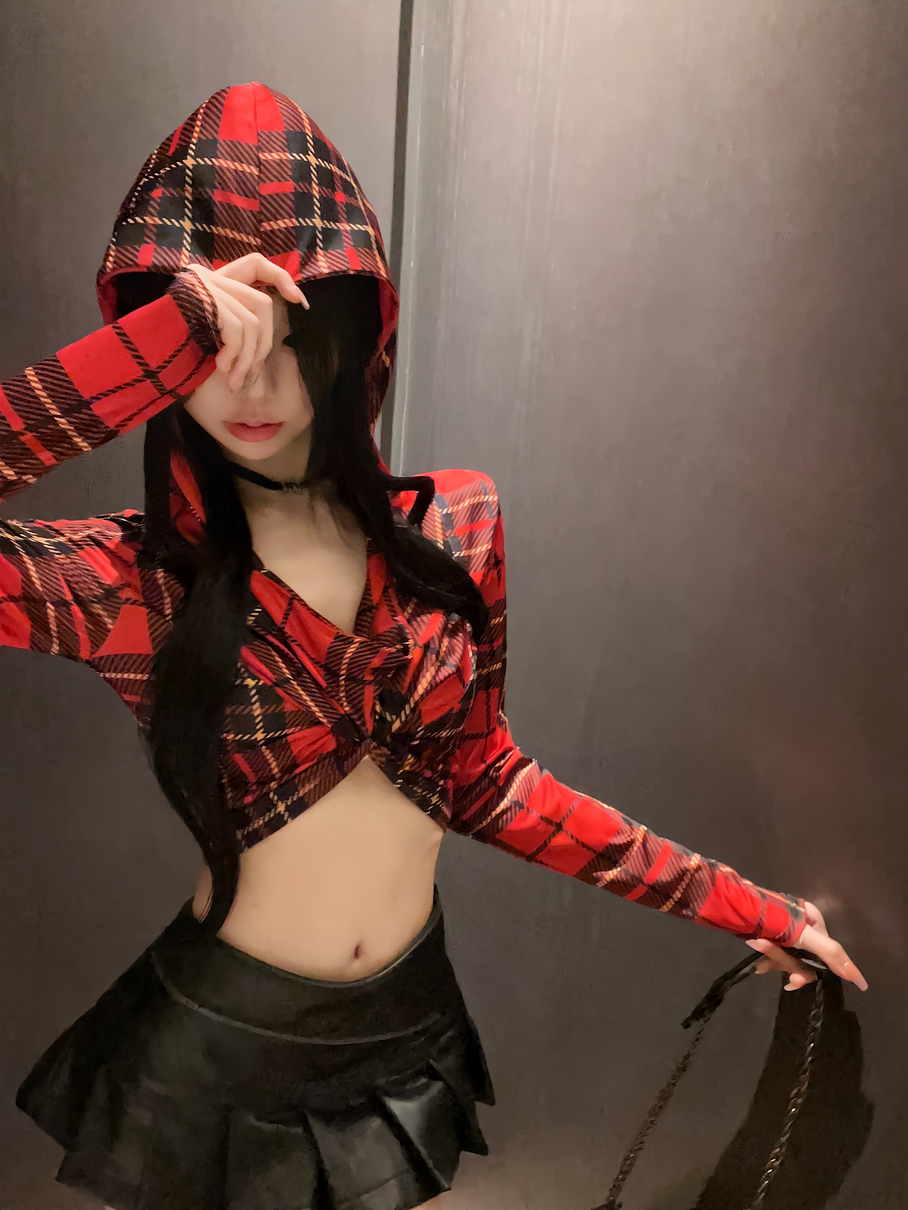 t恤女美式辣妹風獨特撞色格紋設計感v領長袖秋季新款