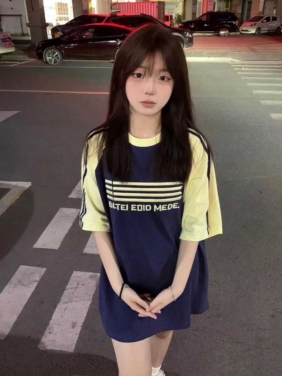 純棉 天貓質量 美式復古慵懶風立體刺繡寬鬆百搭T恤