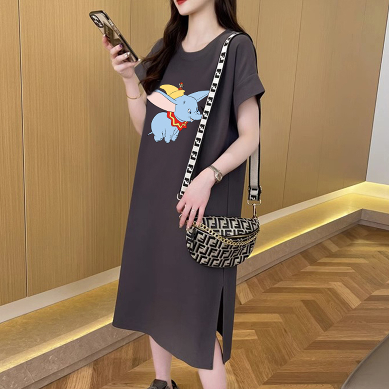 純棉｜質量 長款過膝短袖T恤裙女夏季寬鬆大碼裙子