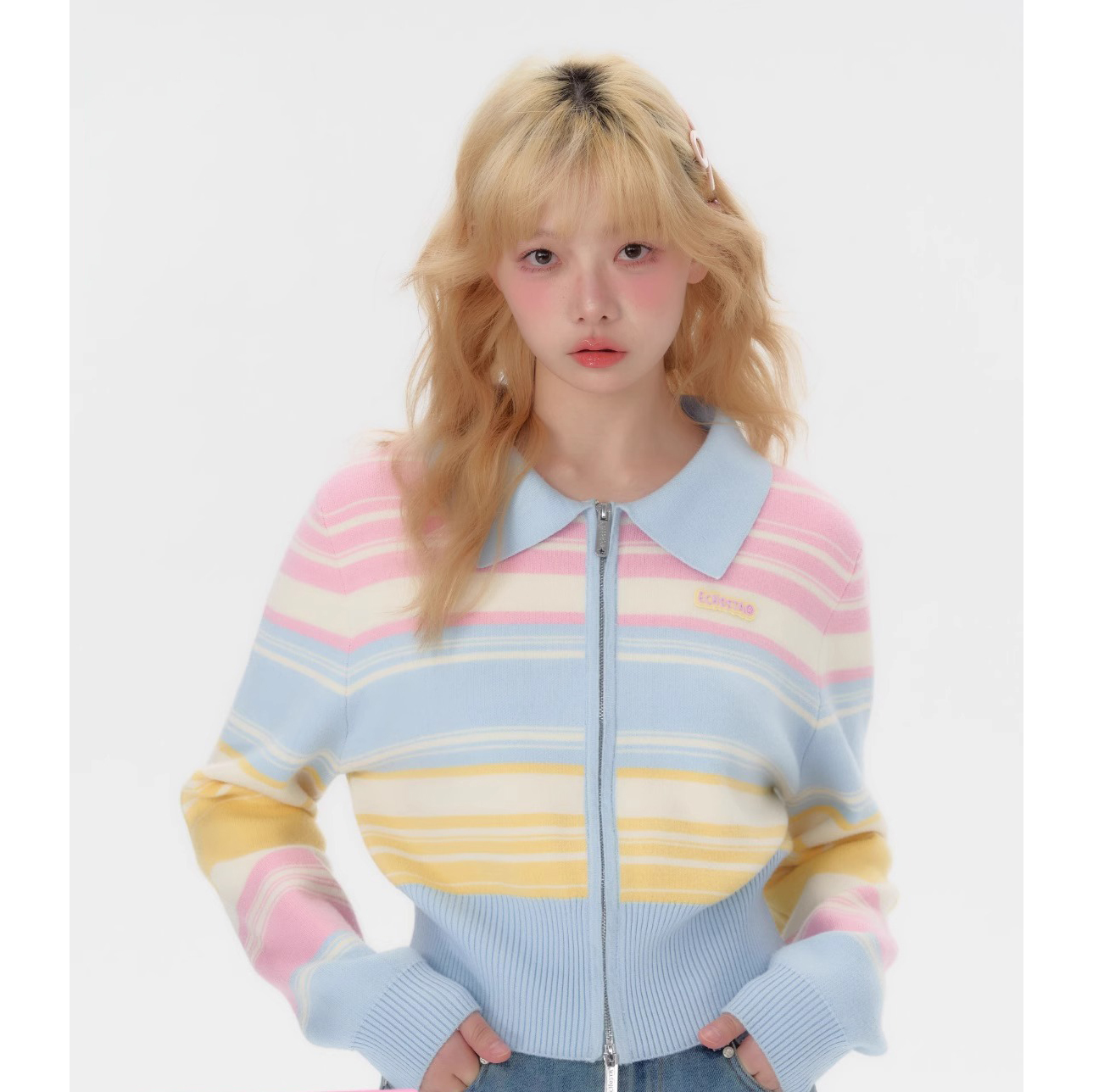 ECHOSTA original design short dopamine atmosphere rainbow cute knitted short cardigan sweater