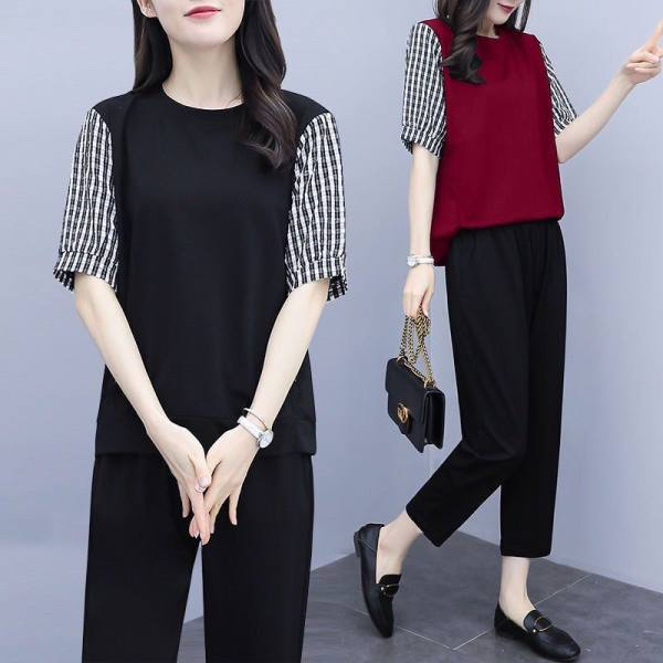 胖mm200斤大碼女裝時尚夏裝新款洋氣減齡寬鬆氣質顯瘦兩件套
