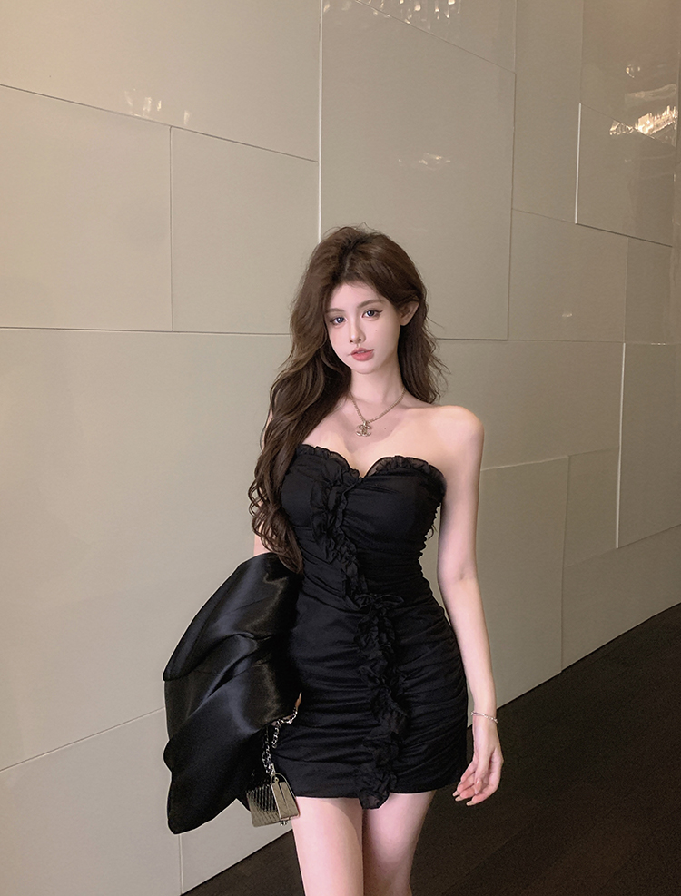 實拍 春季新品女裝褶皺裝飾迷你連衣裙
