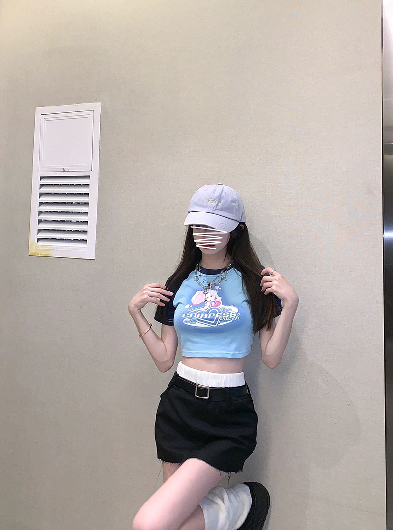 韓版hiphop愛心撞色短袖t恤女夏季短款修身顯瘦氣質高街百搭上衣