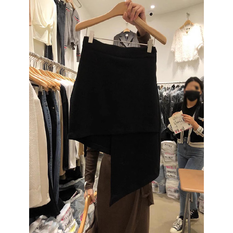 夏季2024新款黑色不規則半身裙女