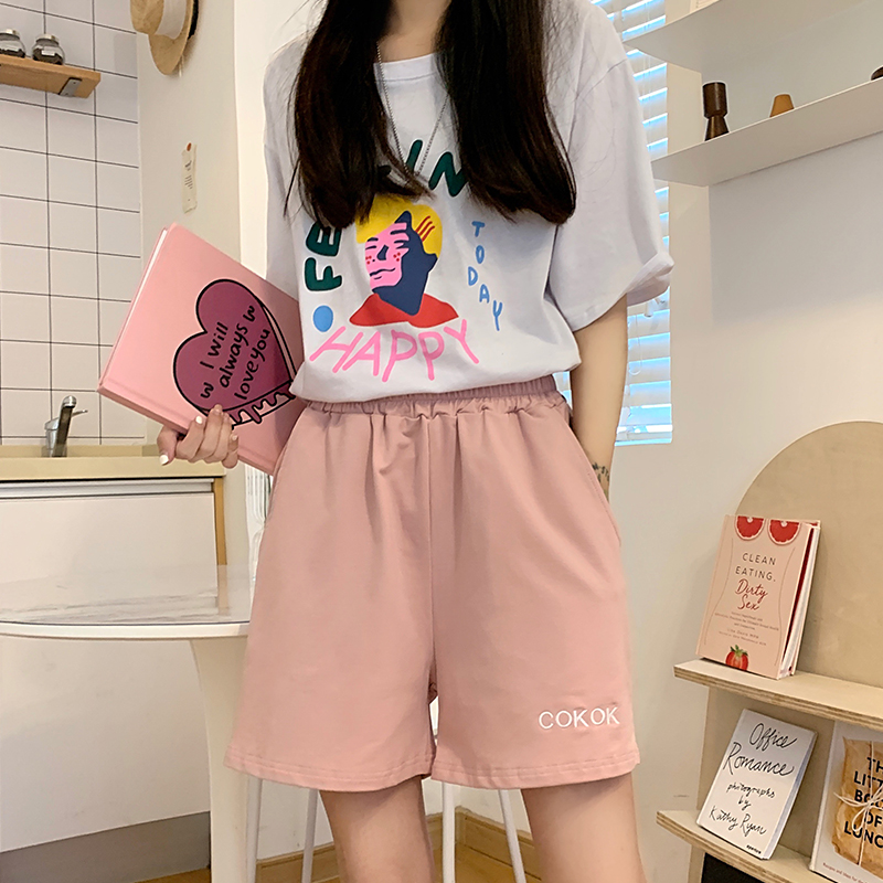 629#-實拍65/35魚鱗夏季新款寬鬆高腰休閒闊腿運動短褲女