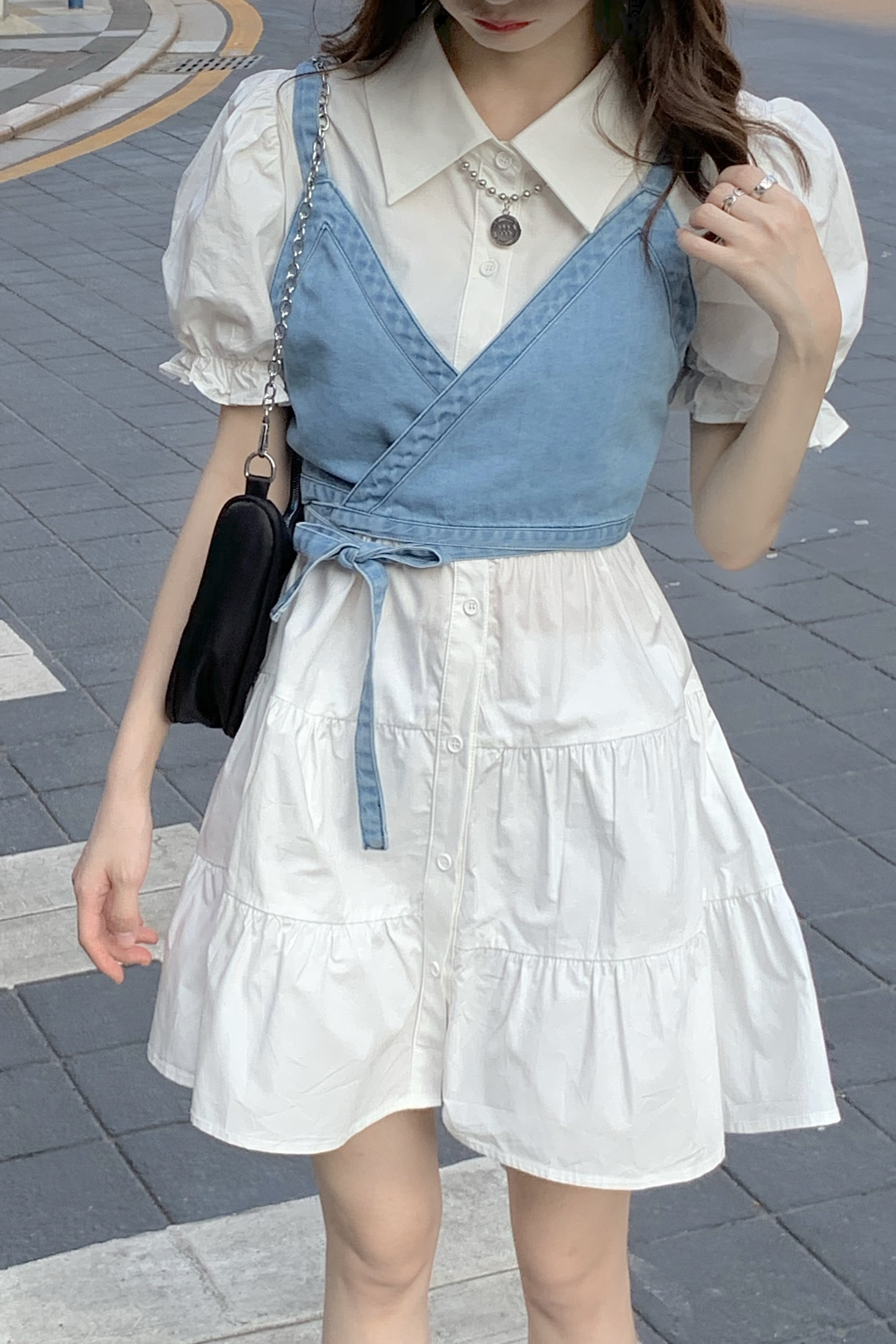 韓版牛仔吊帶背心設計感小眾外穿襯衫連衣裙子兩件套裝女夏