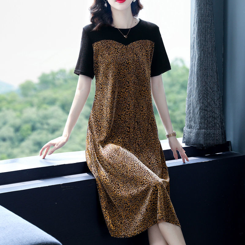 夏季貴夫人連衣裙2024新款高端氣質遮肚顯瘦減齡典雅名媛短袖長裙