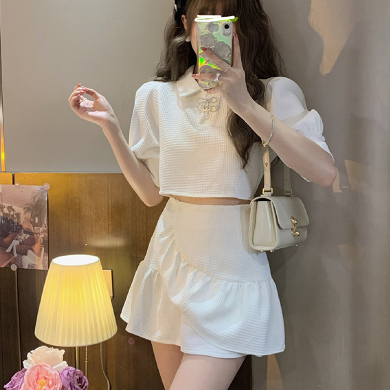 御姐輕熟風套裝裙女夏高級感小香風時尚荷葉邊a字短裙兩件套洋氣