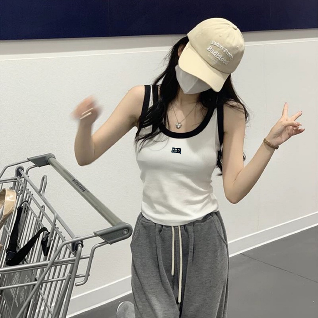 2024春夏新款時尚百搭撞色背心女內搭外穿純欲背心上衣