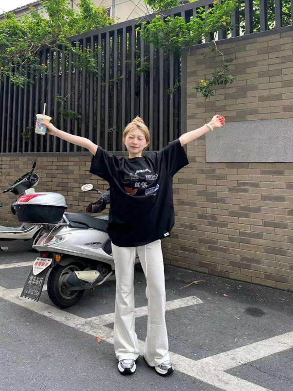 高質量純棉220克精梳緊密手感好直播品質前後印花短袖t恤女