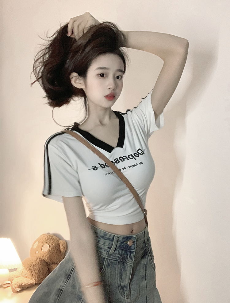原創~實拍~印花設計感小眾顯瘦修身短袖T恤女夏