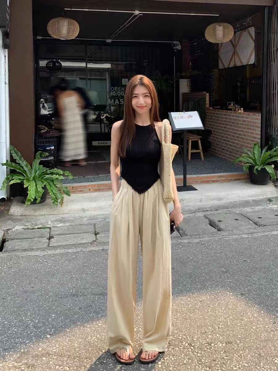 冰絲闊腿褲女夏季薄款高腰垂感寬鬆直筒山本褲韓版休閒百搭防曬褲