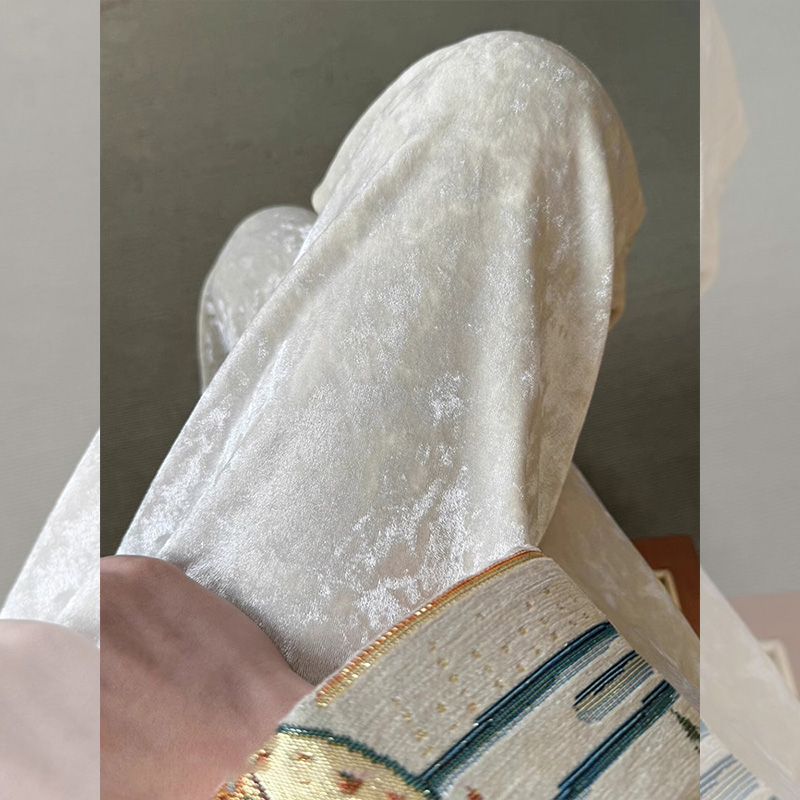 新中式國風絲絨褲子女春秋季新款垂感加絨窄版直筒闊腿休閒