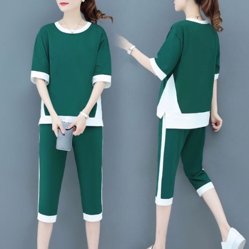 夏季韩版时尚运动服新款气质休闲套装女大码短袖七分裤两件套