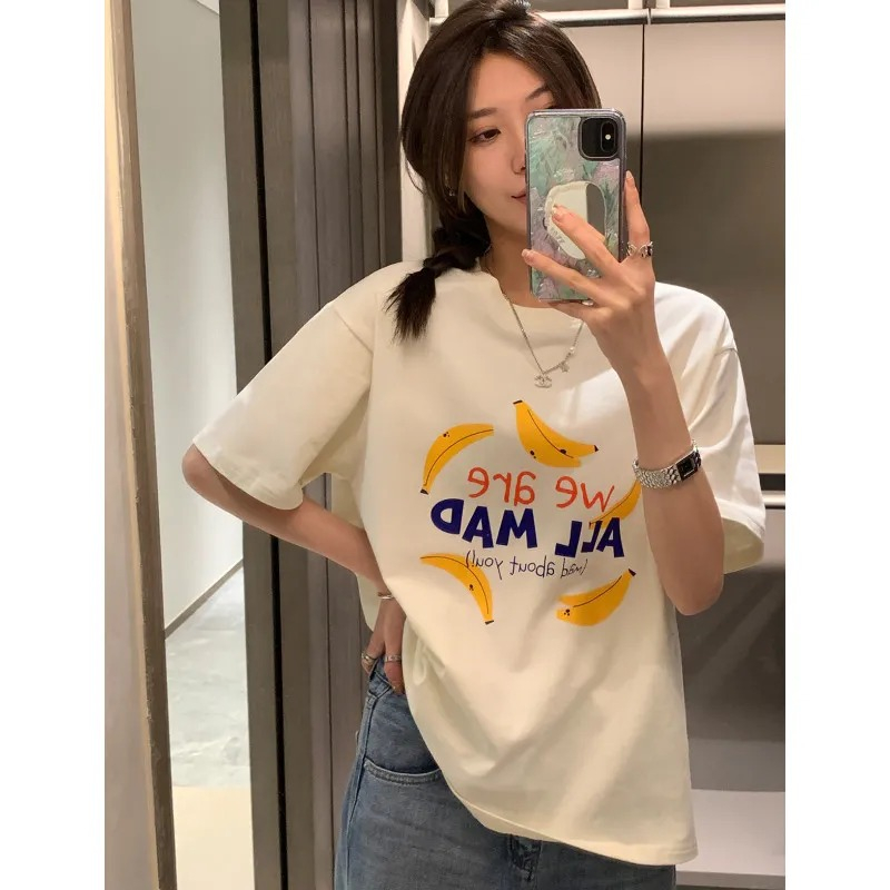 短袖T恤女夏季新款美式復古時尚小清新簡約百搭上衣