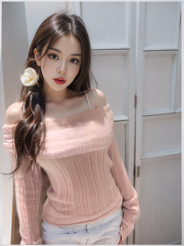Pure lust-style off-shoulder one-shoulder knitwear for women in spring, slim-fitting short inner bottoming long-sleeved halter top