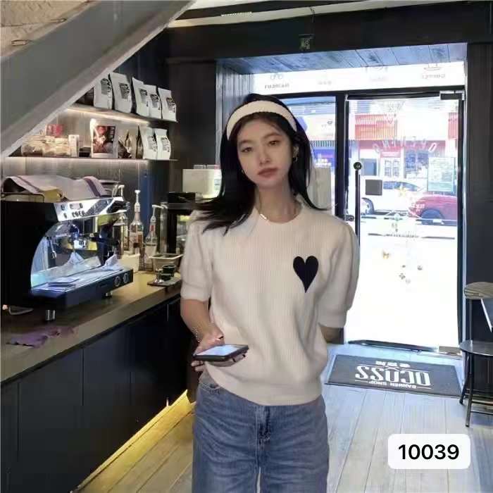 夏季新款設計感洋氣減齡圓領愛心百搭短袖上衣女