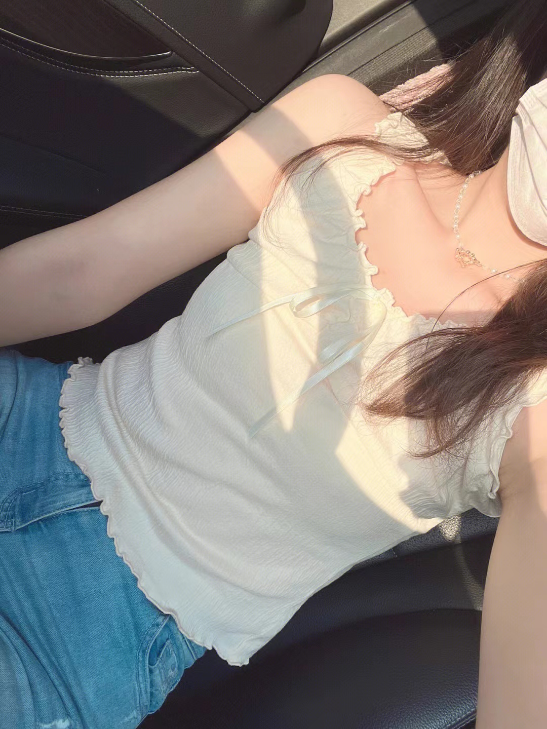 美式甜心復古V領木耳邊辣妹杏色純欲bm吊帶背心夏上衣