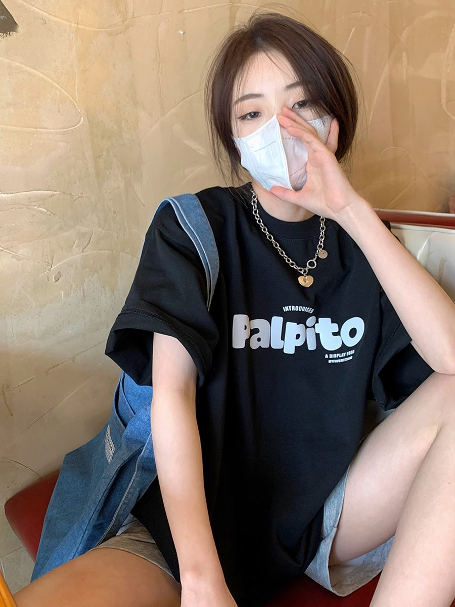 圓領T恤女短袖2024夏裝新款設計感印花休閒百搭半袖ins上衣潮