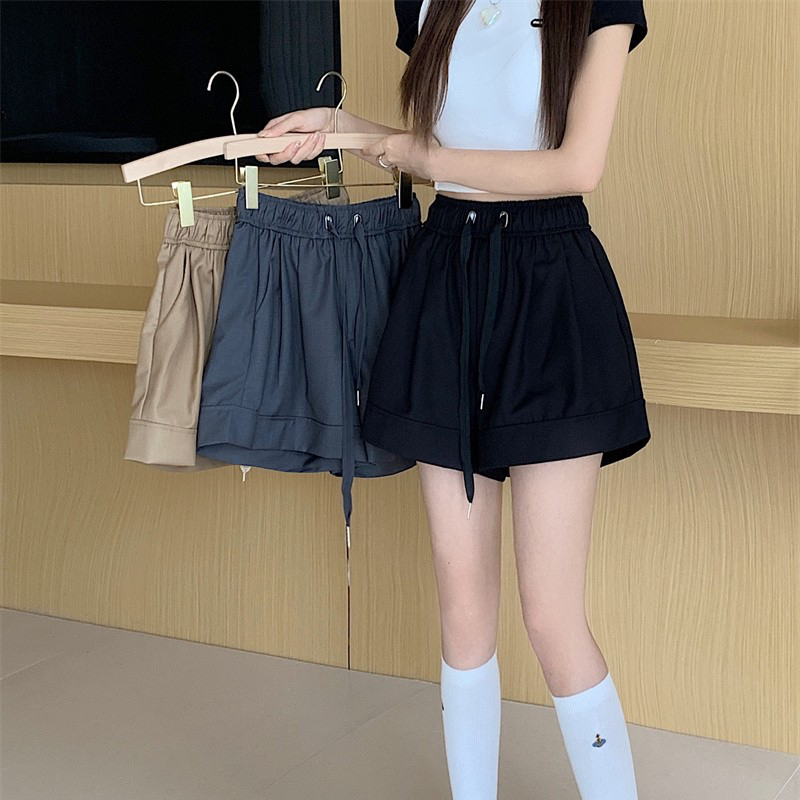 原版做法~鬆緊高腰闊腿褲子女夏季寬鬆顯瘦薄款休閒西裝短褲