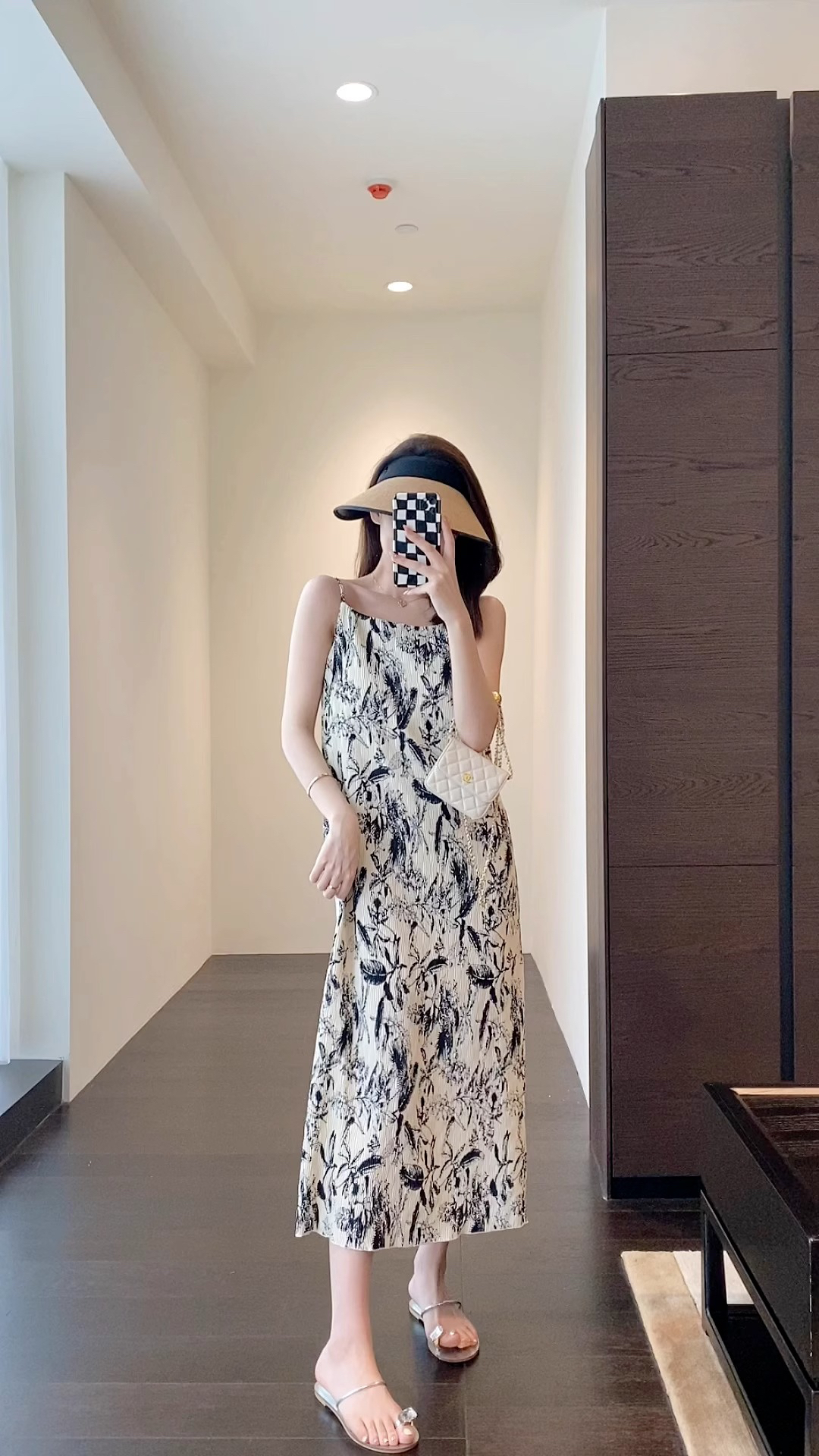 靈動飄逸 重工壓褶雙層工藝印花度假長裙吊帶裙女夏新
