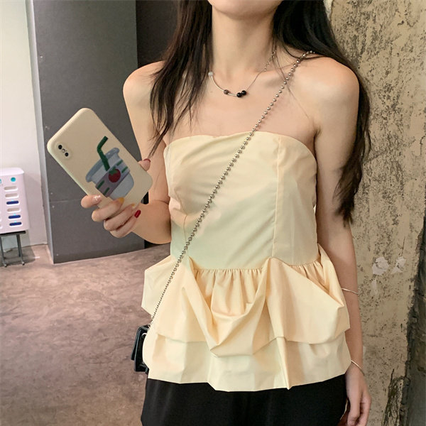 溫柔氣質抹胸背心女夏季新款荷葉邊別致短款上衣女