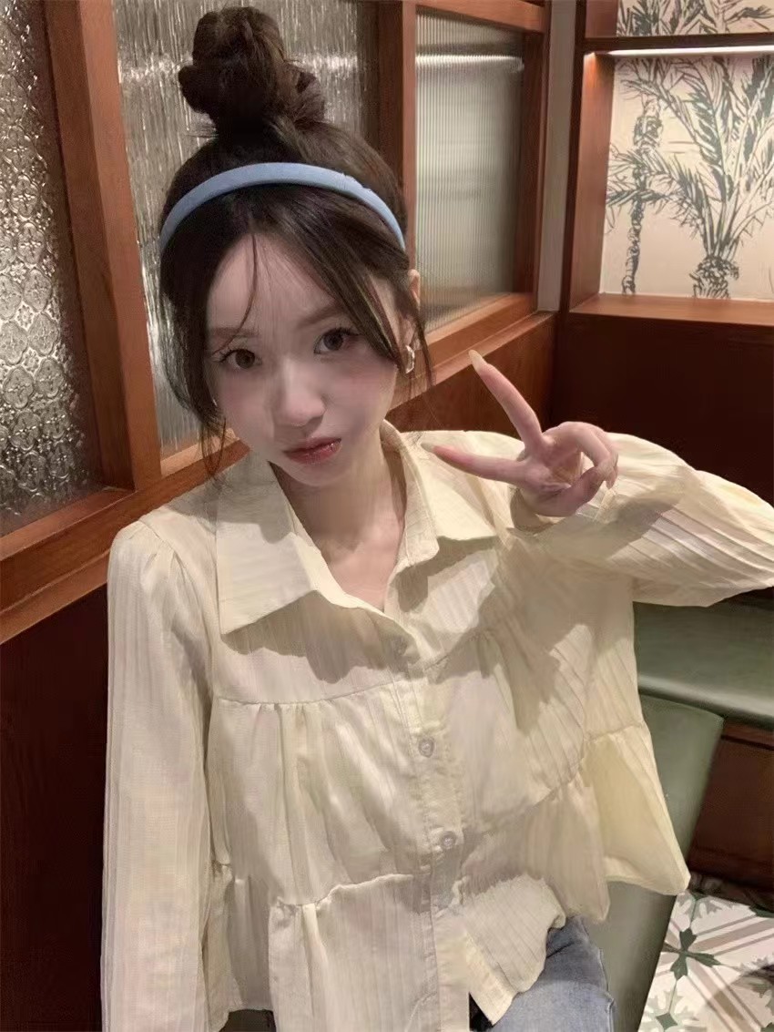 法式復古純色百搭溫柔娃娃領領小眾設計感襯衫