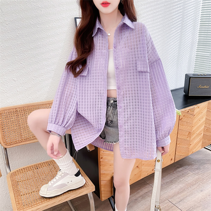實拍原版韓版中長款薄款開衫防曬襯衫2024新款提花外套女