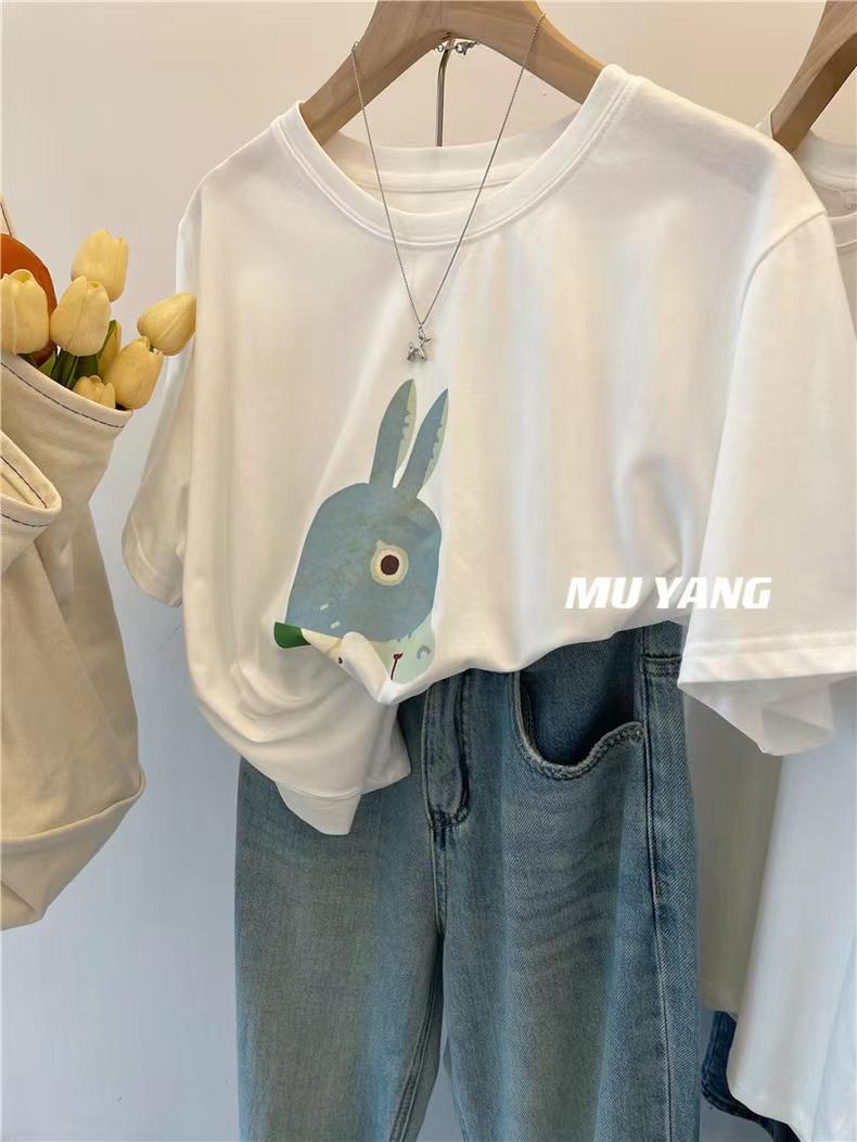 Official photo Heavy/combed cotton Back collar Seamed S-XXXL Summer short-sleeved T-shirt for women