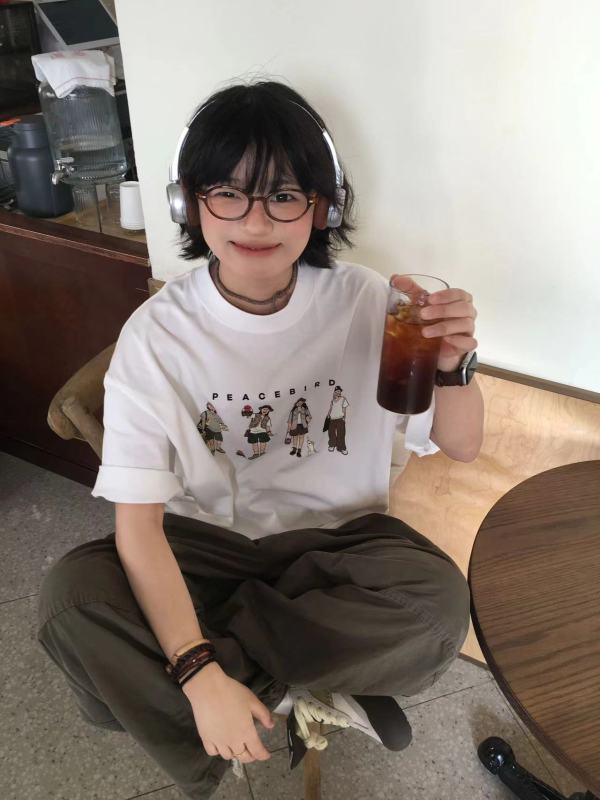 高質量純棉220克精梳緊密手感好直播品質前印花短袖t恤女