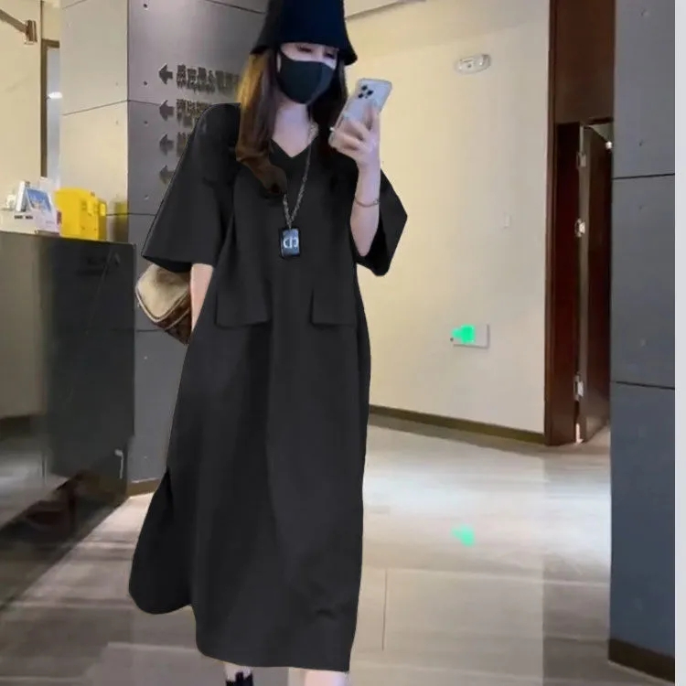高級感歐貨連衣裙2024大碼女裝名媛女神范氣質洋氣寬鬆巨顯瘦裙子